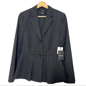 NWT DKNY Striped Peplum Blazer Jacket Gray Sz 4